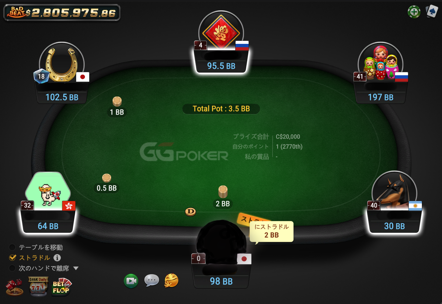 GGPOKERのストラドル